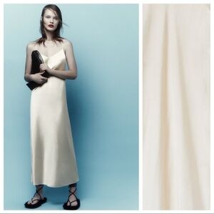 NWT. Zara Cava Satin Effect Camisole V-neck Midi Dress. Size M.